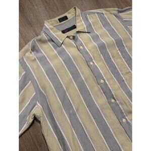 Mens Vintage Short Sleeve Striped Wimbledon Button Down Shirt Size Medium